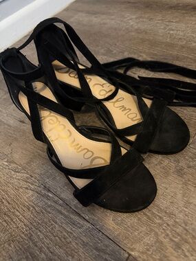 Sam Edelman Black Suede Lace-Up Heeled Sandals